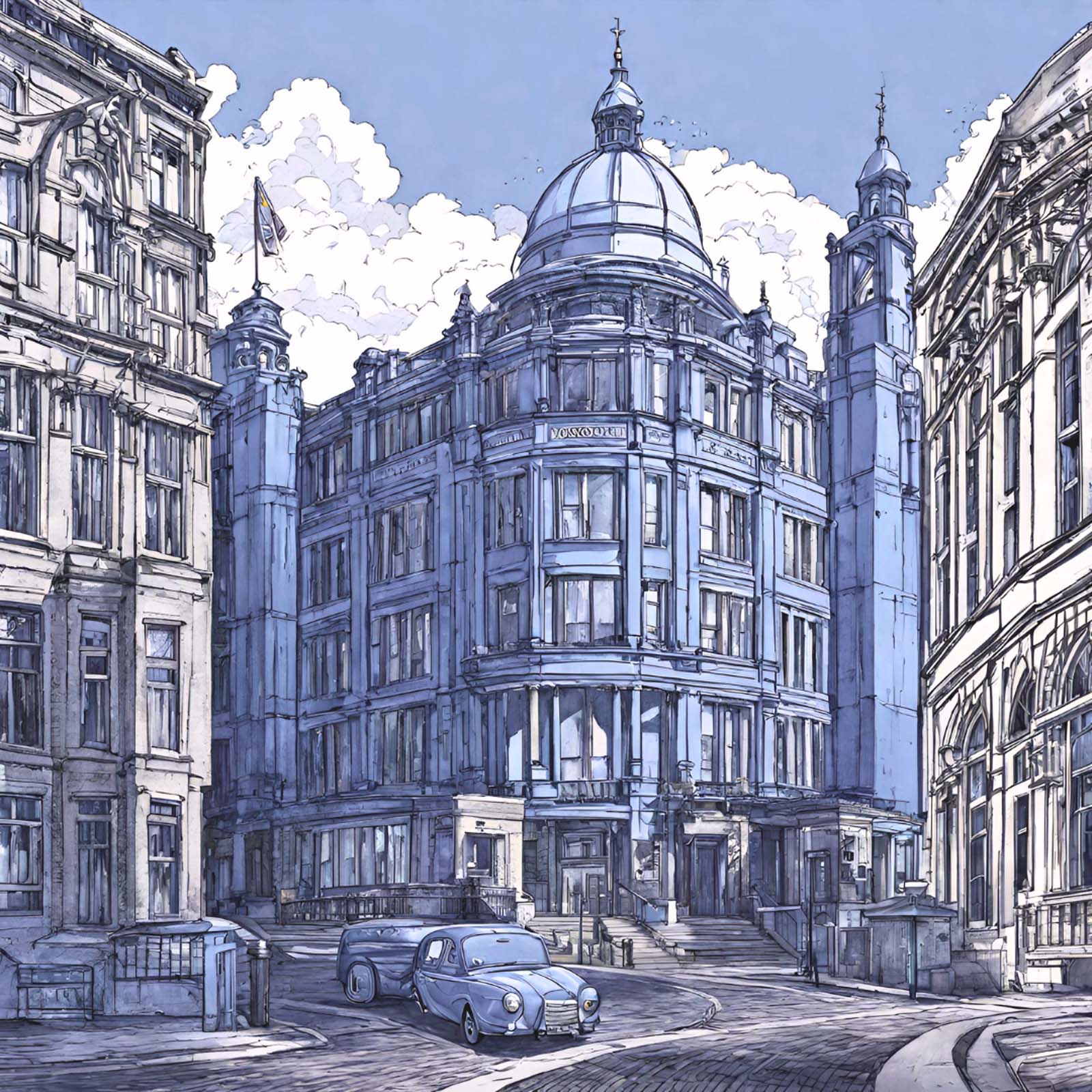 Signature blue Birmingham city centre scene art